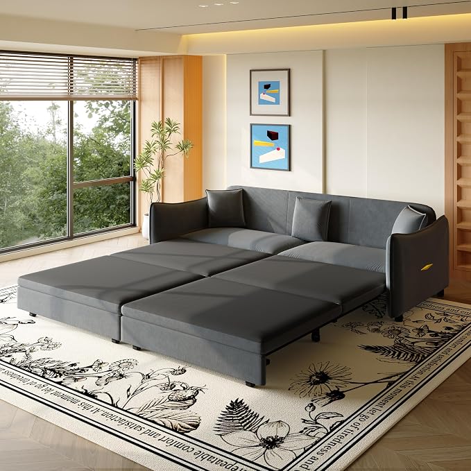 KEIKI 81.9" 3-in-1 Convertible Sofa Bed, Modern Velvet Sleeper Couch by KEIKI