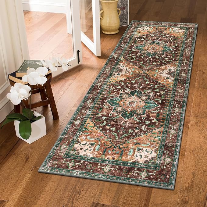 Yamaziot Washable Runner Rug, 2x5 Non-Slip Boho Vintage Hallway Kitchen Rug | - Image 7