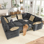 Hanherry Sectional Couch with Pull Out Sofa Bed, Chenille Sleeper Sofa with 2 by Hanherry