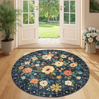 DUKINO 4ft Round Rug, Floral Washable Small Round Area Rug, Low Pile, Soft - Image 5