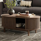 LINSY HOME Oval Coffee Table, Wood Coffee Table - Image 2