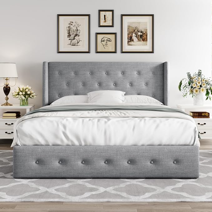 Allewie Queen Size Lift Up Storage Bed, Button Tufted Headboard - Image 7