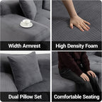 119'' Modular L-Shaped Boneless Sectional, Corduroy Deep Seat Cloud Sectional - Image 5