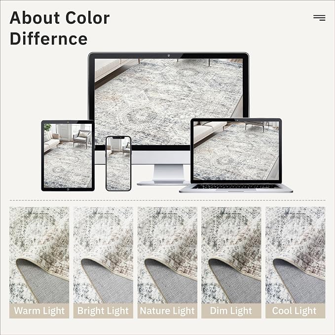 Soalmost 10x14 Area Rugs for Living Room Washable Rug Non-Slip Blue/Ivory | - Image 9
