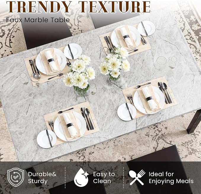 Hooseng Dining Table Set for 4, Faux Marble Small Kitchen Table Chairs Set of 4 - Image 5