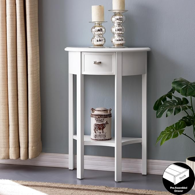 Leick Home 9030-WT Assembled One Drawer Demilune Hall Console - Image 2