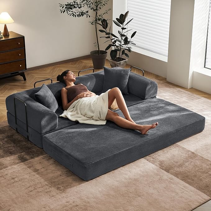 79" Convertible Sofa Bed with Fixed-Shape Frame & Removable Armrests, Modular - Image 2