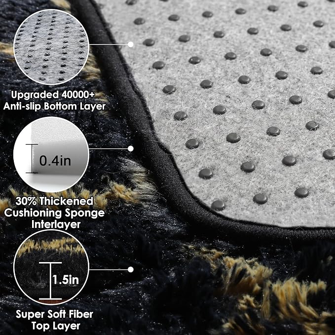 Area Rugs for Living Room, 5x8 Fluffy Black and Gold Bedroom Geometric Rug | - Image 4