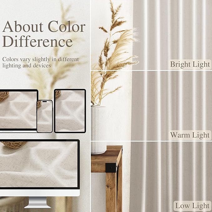 Pearl White Linen Curtains for Living Room 72 Inches Long Luxury Light - Image 3