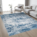 Area Rug Living Room: 8x8 Modern Washable Indoor Soft Carpet Blue | - Image 2