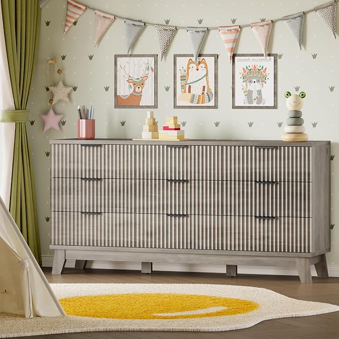 BORNOON 63" Long Dresser for Bedroom, 9-Drawer Fluted Dresser, Extra-Wide Wood - Image 8
