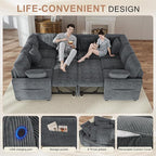 Hanherry Sectional Sofa with Pull Out Couch Bed, 8 Seat Corduroy Sleeper Sofa - Image 6