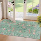 DUKINO 2x4 Rug for Entryway, Animal Washable Runner Rug for Kitchen, Teal | Non by DUKINO