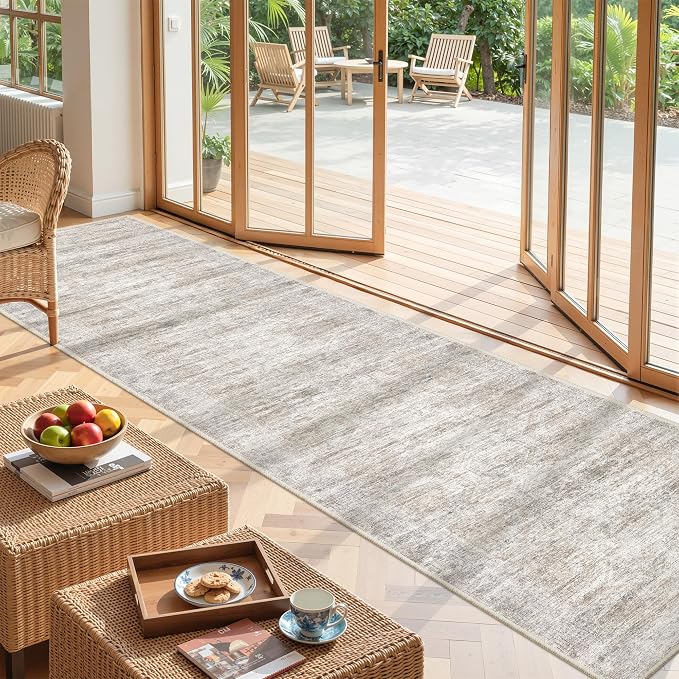 2x12 Runner Rug Non Slip, Washable Hallway Runner Rug, Taupe | Long Neutral Rugs - Image 4