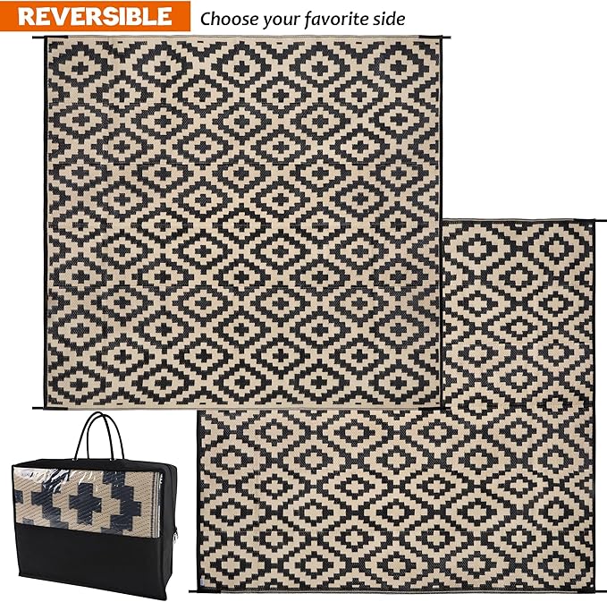 SAND MINE Waterproof Outdoor Rug 8x8 ft, Plastic Reversible Rug, Modern Area Rug - Image 3