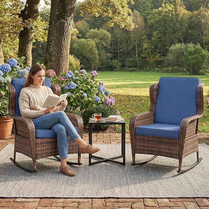 Garvee Outdoor Wicker Rocking Chair, 1 Piece Outdoor Rocking Chair, All Weather - Image 5