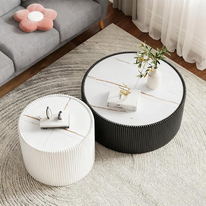2-Piece Round Nesting Coffee Table Set, 29.52" Marble Coffee Table and End - Image 4