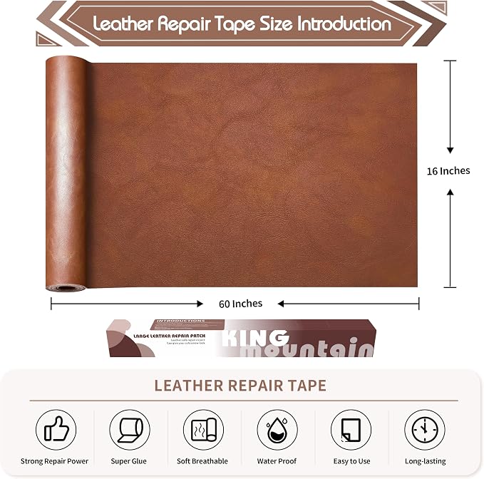 KING MOUNTAIN Leather Repair Patch, 16 x 60 Inches self Adhesive Leather Repair - Image 4