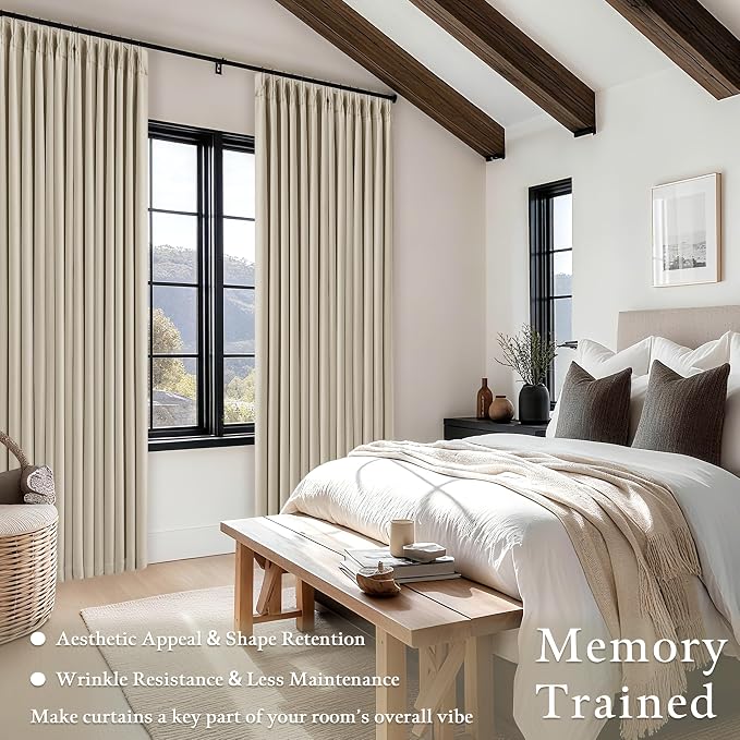 Memory Trained Pinch Pleated 100% Blackout Linen 86 Inch Curtains Oatmeal | - Image 5