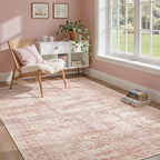 Soalmost 5x7 Area Rugs Pink Low Pile Washable Trendy Faded Style Rug | Vintage - Image 2
