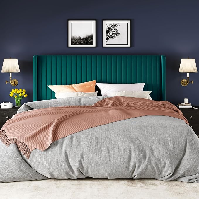 Allewie King Size Bed Frame/Velvet Upholstered Platform Bed/Vertical Channel - Image 3