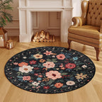 DUKINO 4ft Round Rug, Floral Washable Small Round Area Rug Non Slip, Low Pile - Image 5