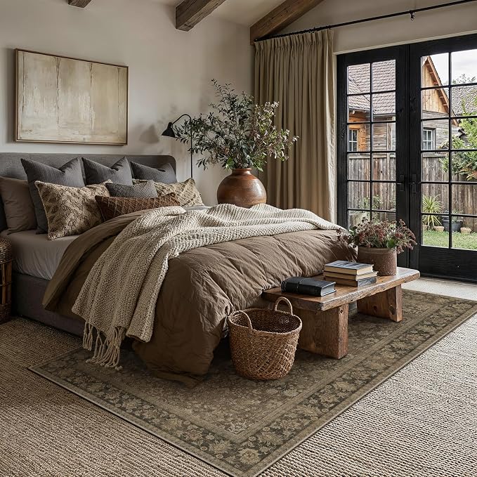 5x7 Brown Linen Look Washable Area Rug - Image 3
