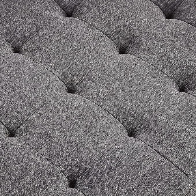 24KF Large Square Upholstered Tufted Linen Ottoman Coffee Table, Large Footrest - Image 5