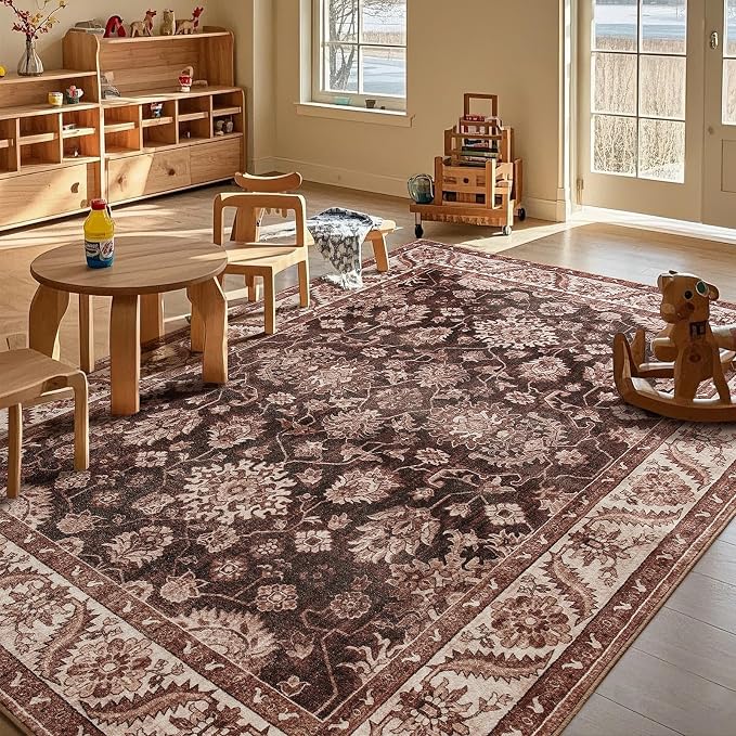 Area Rug for Living Room, 8x10 Area Rugs Washable, Retro Floral Non-Slip Carpet - Image 8