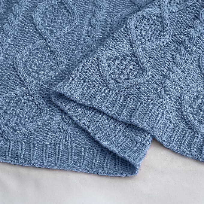 Homiest Dusty Blue Cable Knit Throw, 60 x 80 Inch, Lightweight Acrylic Knitted - Image 7