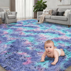 Area Rug Living Room Bedroom: 5x7 Fluffy Plush Shag Carpet Rainbow | - Image 2