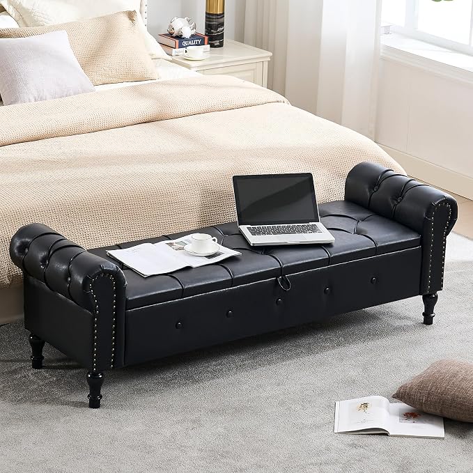 67" Storage Bench for Bedroom, End of King Size Benches - Image 3