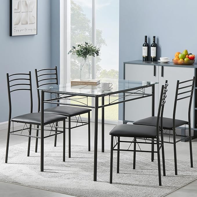 VECELO Dining Table Set for 4, 5-Piece Glass Kitchen Table - Image 2