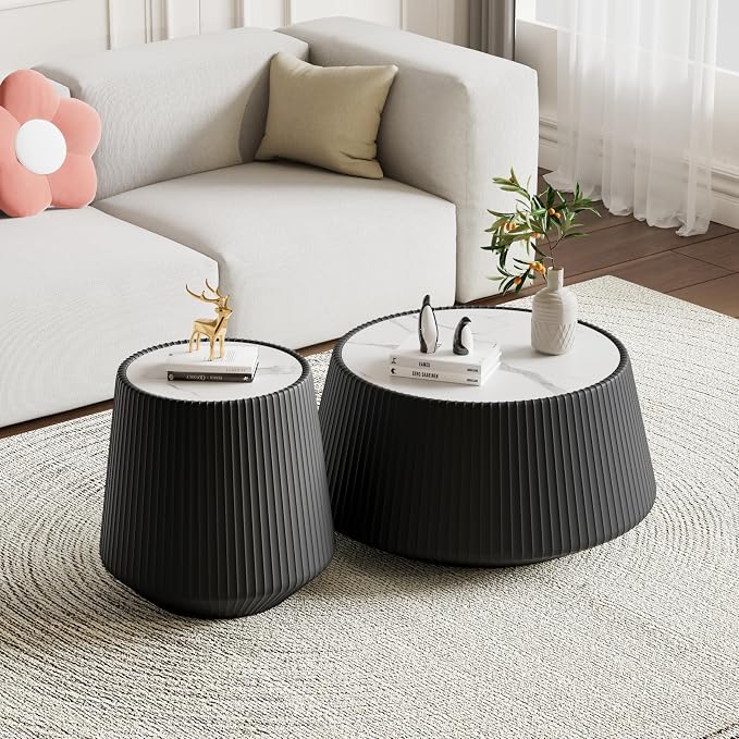 Modern Marble Nesting Coffee Table Set of 2, 26.77" Cup Shaped Coffee and End - Image 4