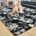 8x10 Extra Large Tie-Dyed Black and White Fluffy Area Rug Non-Slip - Image 9