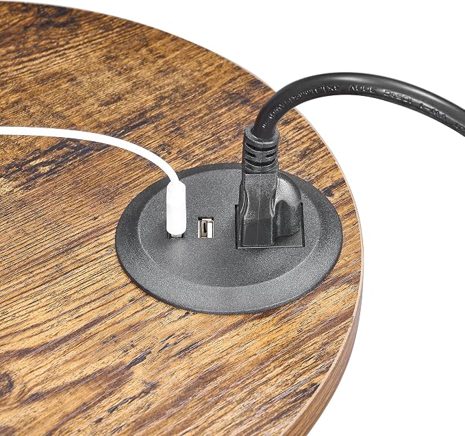 BEWISHOME Round End Table with Charging Station, Side Table Accent Nightstand - Image 7
