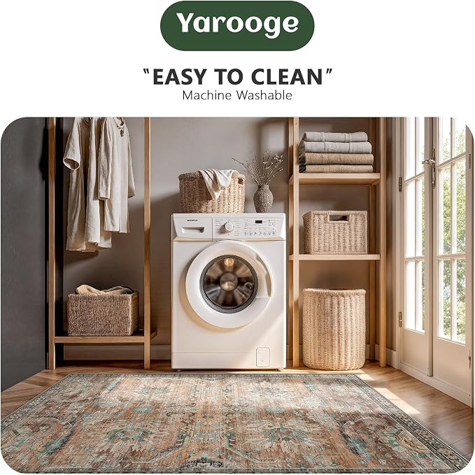 8x10 Area Rugs, Vintage Retro Soft Washable Rug, Non-Slip Low Pile Rugs - Image 5