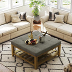 Befurtori Large Square Ottoman Coffee Table, Linen Solid Upholstered Footrest - Image 4