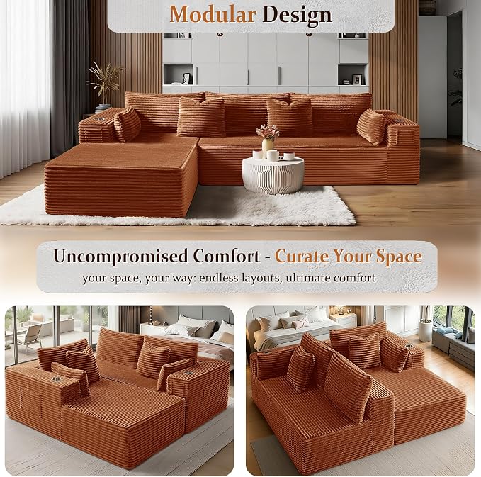 108" Cloud Sectional Couch, Comfort L Shaped Boneless Couch - Image 6