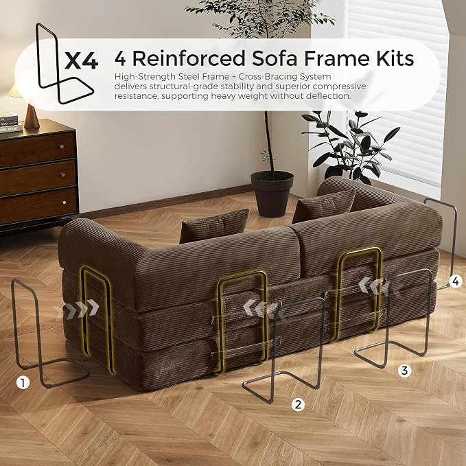 79" Convertible Sofa Bed with Fixed-Shape Frame & Removable Armrests, Modular - Image 5