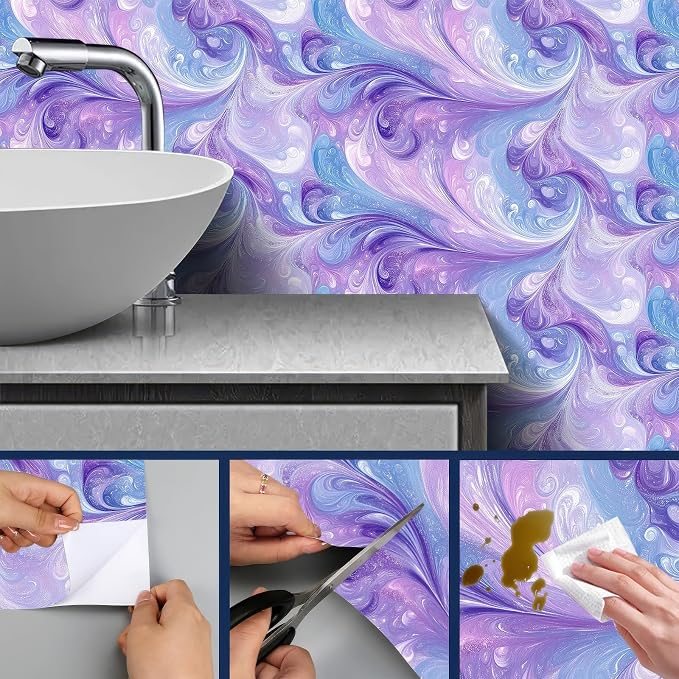 HOMETITUTE Purple Blue Marble Swirl Pattern Wallpaper Peel and Stick Contact - Image 4