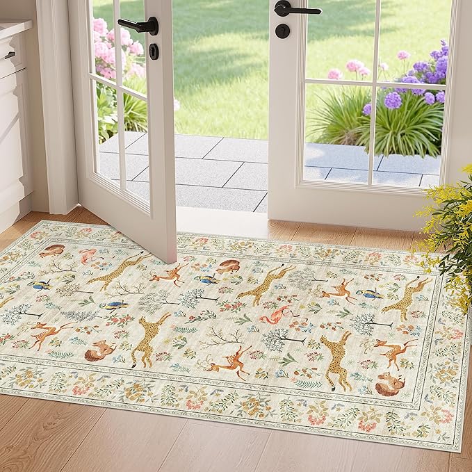 DUKINO 2x4 Rug for Entryway, Animal Washable Runner Rug for Kitchen, Low Pile by DUKINO