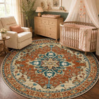 RELEANY Washable Area Rug, Round 5ft, Water Repellent, Pet Friendly, Vintage by RELEANY