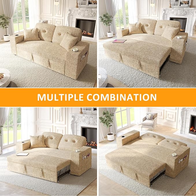 63 Inch Sleeper Sofa Bed, 3 in 1 Pull Out Couch Bed - Image 6