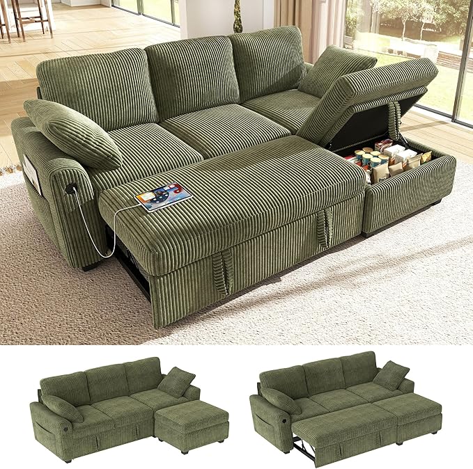 Ihanherry 81-inch Corduroy Modular Sectional Sofa Bed by iHanHerry