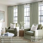 Pleated Memory Shaped Sage Green Linen Semi Sheer Curtains 50 by 80 Inch | - Image 2