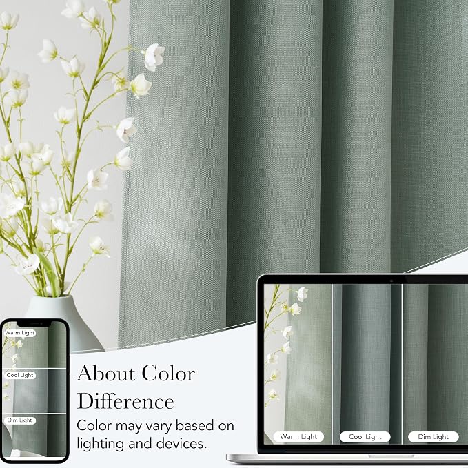 NICETOWN Short Faux Linen Sage Green Blackout Curtains 63 inches Long - Image 5