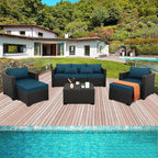 Rattaner Patio Furniture Set 6 Pieces Couch Outdoor Chairs Coffee Table Peacock - Image 2