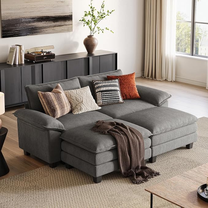 LINSY HOME 90" Modular Cloud Love Seat Sofa, Corduroy Soft Sectional Couch by LINSYHOME