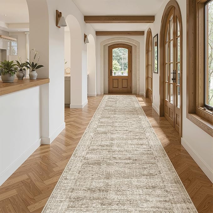 Soalmost Hallway Runner Rug 2'6" x 14' Washable Long Kitchen Rugs Brown | - Image 4